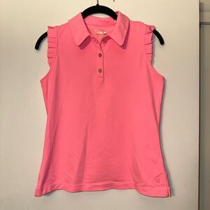 Lilly Pulitzer Luxletic XS Sleeveless Ruffle Collared Womens Shirt Hot Pink EUC